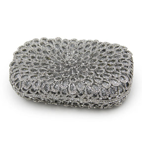 Strass vazio metal cristal jantar diamante bolsa de embreagem feminina mini crossbody com corrente de strass floral frisado sacola