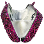 Boutique de fgg brilhante magenta strass bolsas de embreagem para mulheres elegantes, sacos de embreagem de noite formais, bolsa de embreagem de flor de noiva