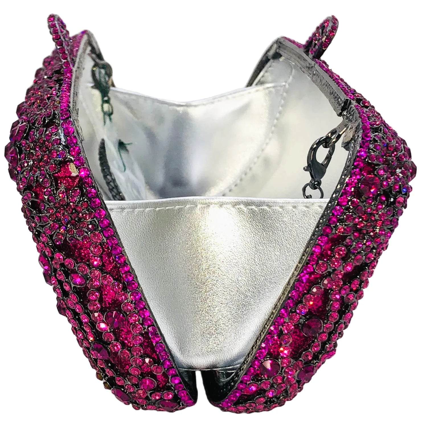 Boutique de fgg brilhante magenta strass bolsas de embreagem para mulheres elegantes, sacos de embreagem de noite formais, bolsa de embreagem de flor de noiva