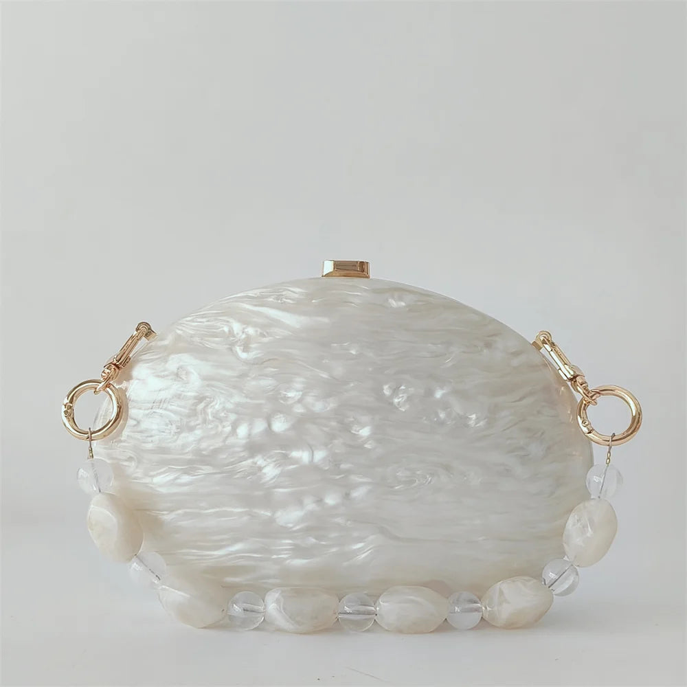 Meia redonda mármore bege sereia série branco pérola efeito casca dura saco vestido de casamento bolsa noiva com praia bolsa de noite