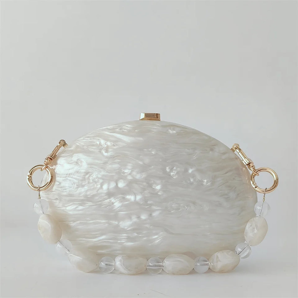 Meia redonda mármore bege sereia série branco pérola efeito casca dura saco vestido de casamento bolsa noiva com praia bolsa de noite