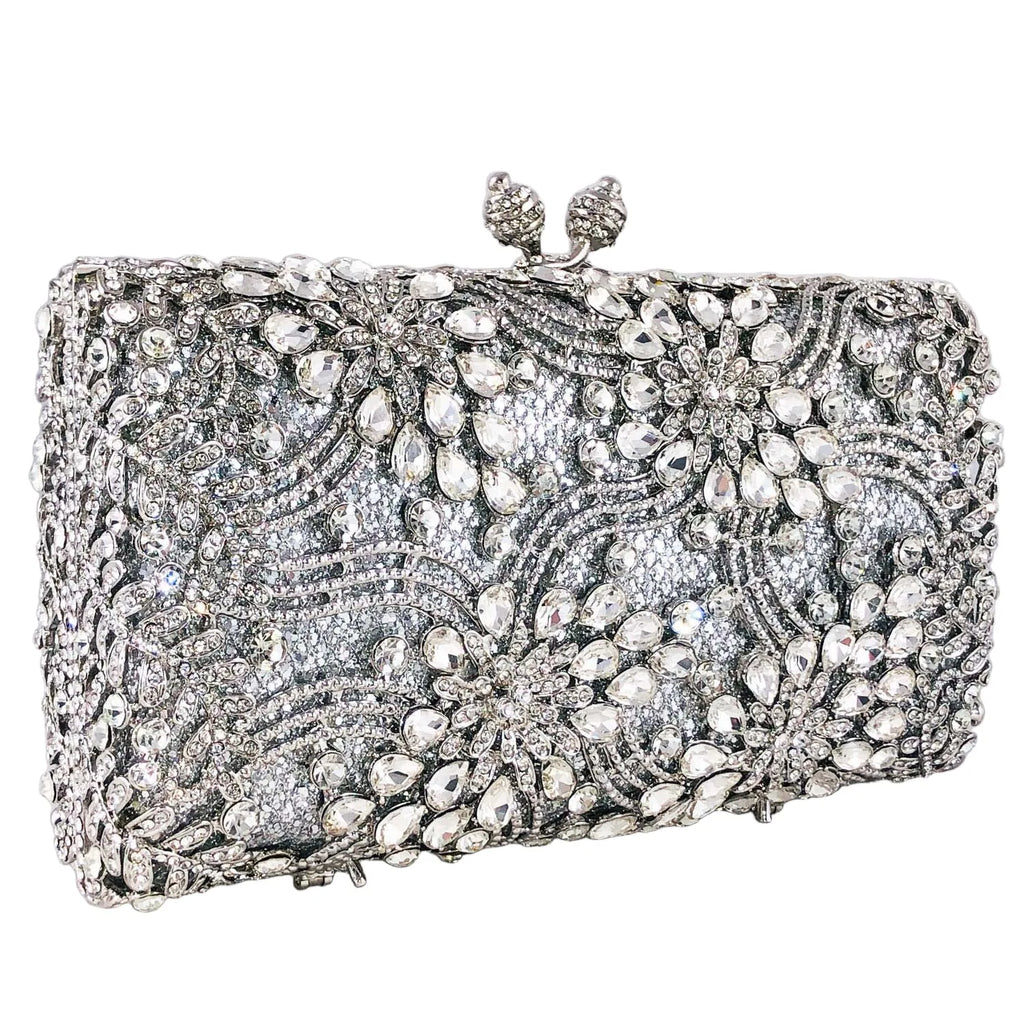 Boutique de fgg mulheres flor sacos de noite prata cristal embreagem bolsas nupcial festa casamento strass minaudiere bolsas