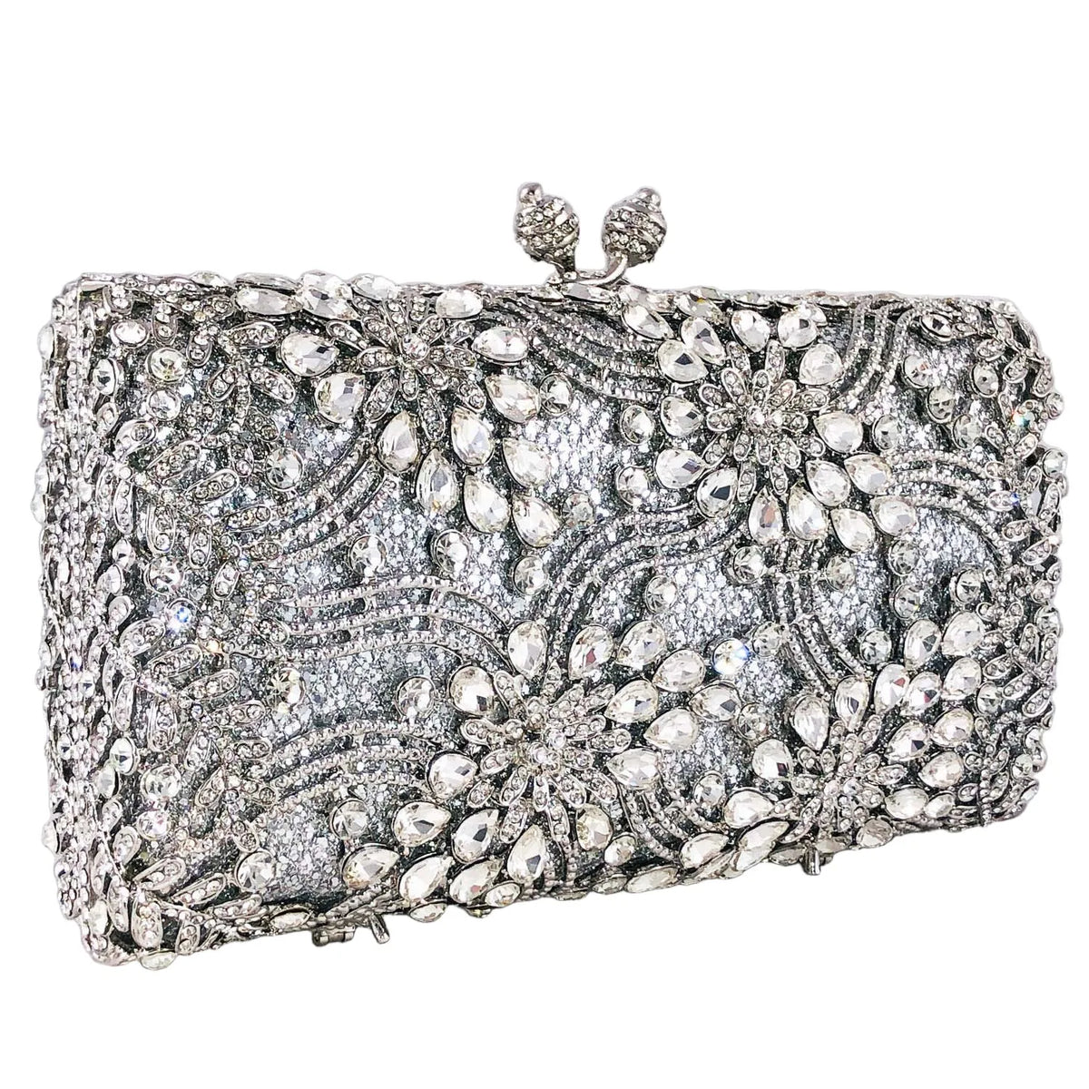 Boutique de fgg mulheres flor sacos de noite prata cristal embreagem bolsas nupcial festa casamento strass minaudiere bolsas