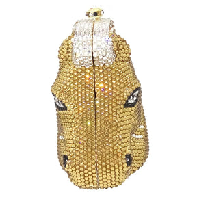 Boutique de fgg cabeça de cavalo dourado feminino cristal noite bolsa e bolsa festa casamento minaudiere animal strass saco embreagem