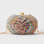Casamento crossbody saco de embreagem moda nova palha ombro festa à noite multi-cor tecido oval sacos de luxo designer carteira feminina