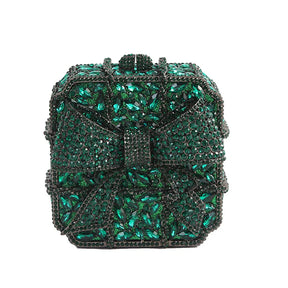 Caixa de presente com laço de borboleta incrustada com diamantes, bolsa quadrada pequena de mão com strass de alta qualidade, bolsa de ombro crossbody