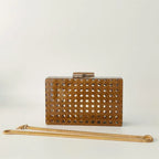Acrílico ovo cana rattan saco de embreagem luxo festa casamento bolsa verão praia marrom escuro aleta bolsa feminina senhora designer bolsa