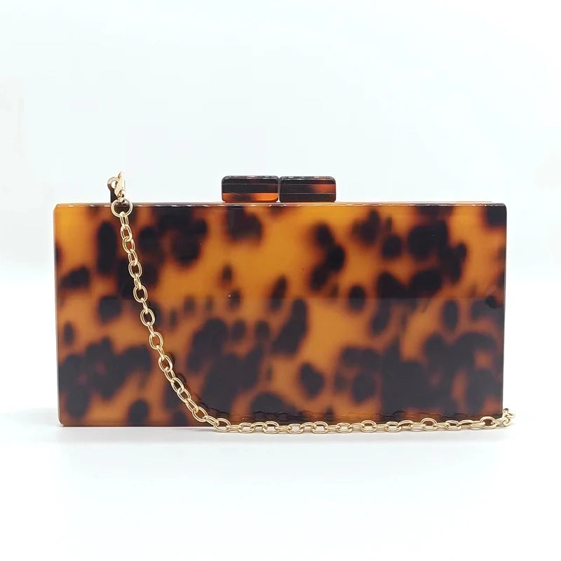 Marca de luxo bolsa embreagem do vintage âmbar leopardo impressão padrão acrílico saco elegante senhora festa casamento corrente sacos ombro carteiras