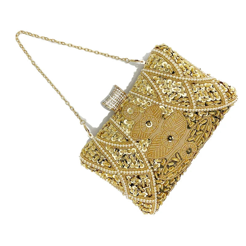 Sacos de noite frisados luxuosos com corrente metálica para mulheres, sacos de ombro femininos, embreagem do casamento, fechamento do diamante, bolsas do partido, sacos de noite