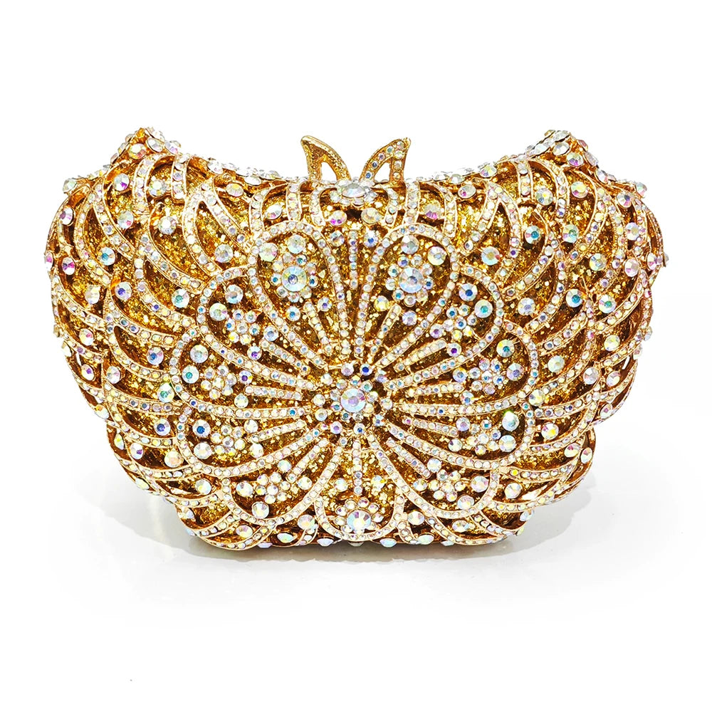 Ab mulheres bolsas de noite ouro metal luxo senhora diamante bolsas bolsa cocktail garras jantar baile cristal embreagem strass