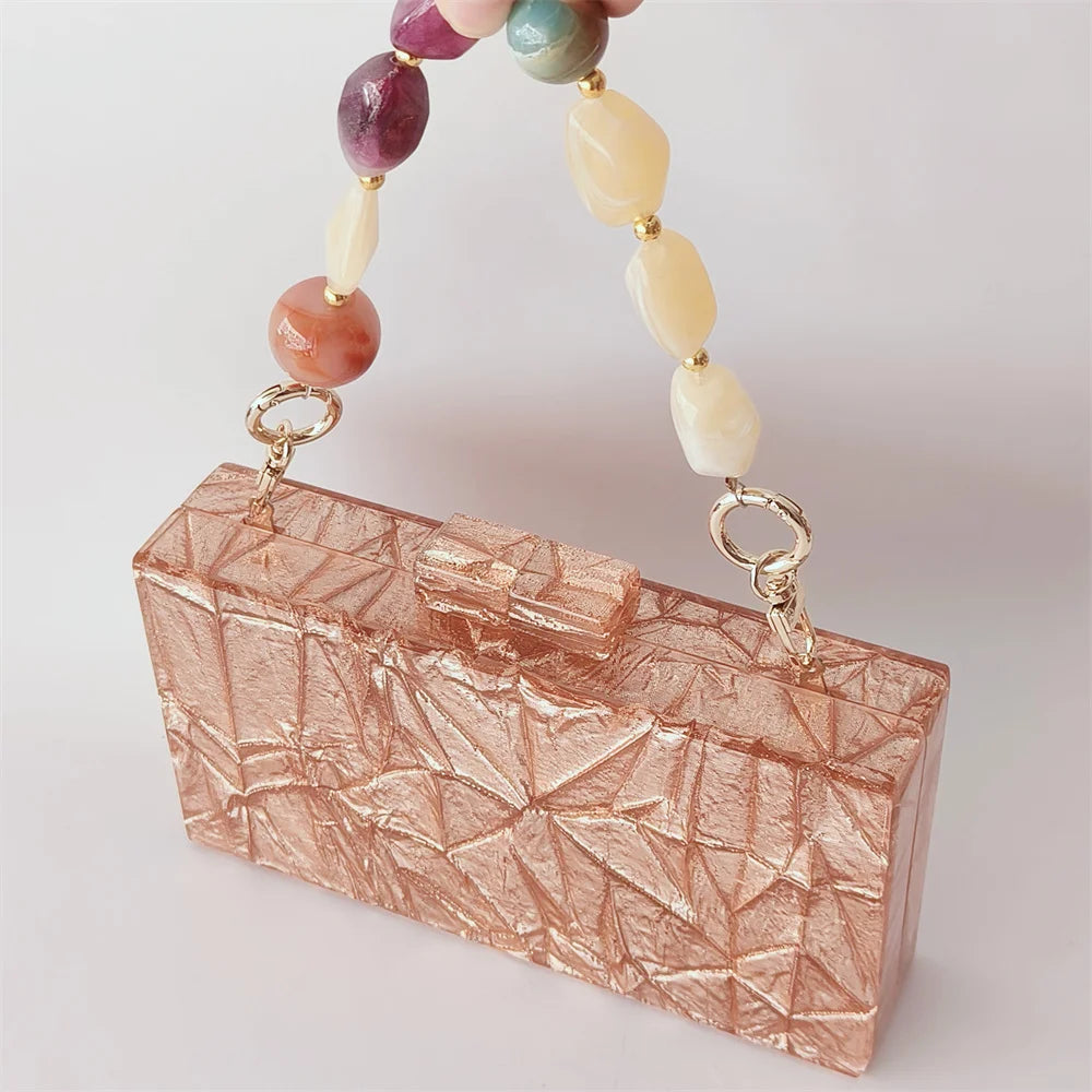 Grande brilhante ouro tecido acrílico bolsas e bolsas femininas perspex caixa embreagem noite crossbody longo mini feminino senhora pro nova aleta