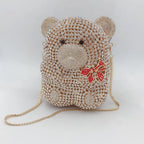 Urso de pelúcia dos desenhos animados strass saco vazio metal cristal jantar artesanal diamante bolsa feminina acessível glitter acolchoado crossbody
