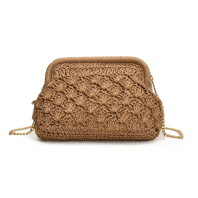 LEFTSIDE Weave Pequenas Bolsas de Ombro de Palha para Mulheres 2025 Verão Nova Tendência Bolsa Crossbody Feminina Corrente ​ Bolsas de praia de ráfia