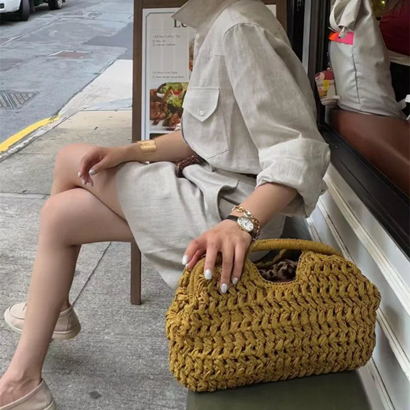 Novo verão saco de praia para as mulheres saco de embreagem luxo designer sacos de palha tote bolsa moda tecido rattan sacos feminino bolsa de viagem