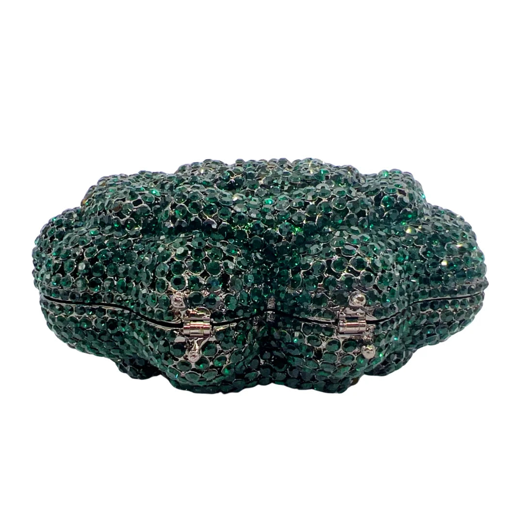 Novo design de luxo em forma de flor superfície diamante incrustado material de metal bolsa de noite feminina embreagem