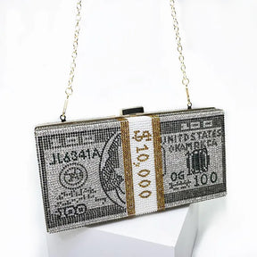 Bolsa Rhinestone Criativa, Embreagem de dinheiro, Pilha Sacos de Dinheiro, Bolsas de noite, Ombro Saco De Jantar De Casamento, Nova Moda, 10000 Dólares