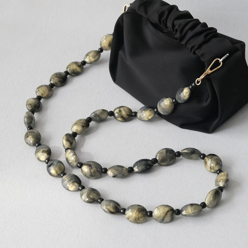 Nova Moda Mulher Saco Acessório Destacável Vintage Grey Bead Cadeia Acrílico Bag Corda Strap Mulheres Bolsa Ombro Handle Chains