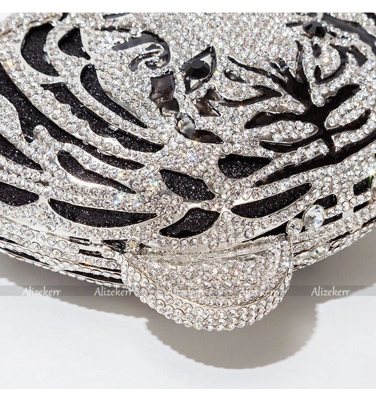 Três-d cabeça de tigre cristal noite sacos de embreagem para festa de casamento metal strass novidade bolsas e bolsas designer de luxo