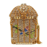 Nova chegou gaiola dourada strass embreagem luxo diamante saco festa pedra bolsa de cristal saco noite bolsa feminina