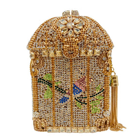 Nova chegou gaiola dourada strass embreagem luxo diamante saco festa pedra bolsa de cristal saco noite bolsa feminina