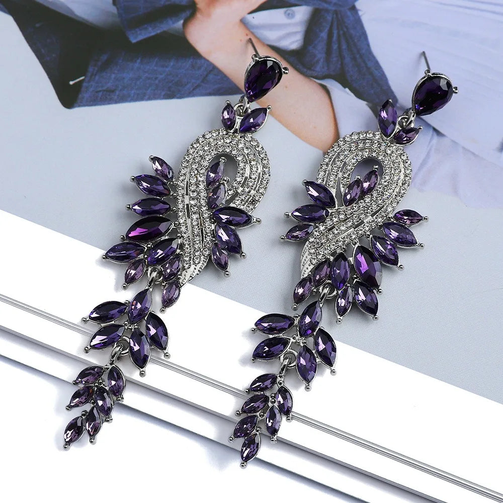 Moda folha nota colorido cristal longo pendurado jóias para meninas brincos feminino retro luz luxo requintado senhoras brincos