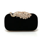 Retro preto saco de noite feminino elegante formal festa de casamento bolsas vintage veludo embreagem com pavão cristal vermelho bolsas