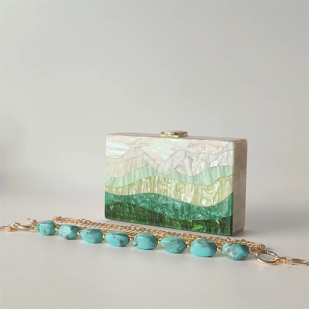 Mármore pérola listrado onda acrílico sacos de noite sacs à principal ombro mensageiro aleta feminina festa menina bolsa bolsas saco