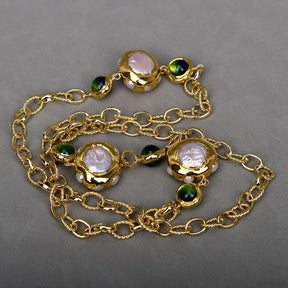 Colar longo de vidro de quartzo Murano azul pérola branca cultivada em água doce G-G