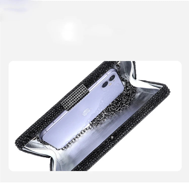 Bolsa de Noite Diamante, Clutch de Casamento, Bolsa de Mão Metálica para Mulheres, Bolsas com Strass, Minaudiere para Festa de Casamento