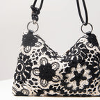 Sacolas de ombro de tricô oco com padrão para mulheres, bolsas de praia boho para mulheres, roupas de férias, bolsa de guê (padrão aleatório)