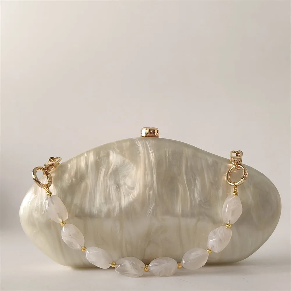 Luxo elegante sacos de noite bege marfim artesanal concha bolsa europeu americano moda sacos ombro caixa acrílico senhora bolsas