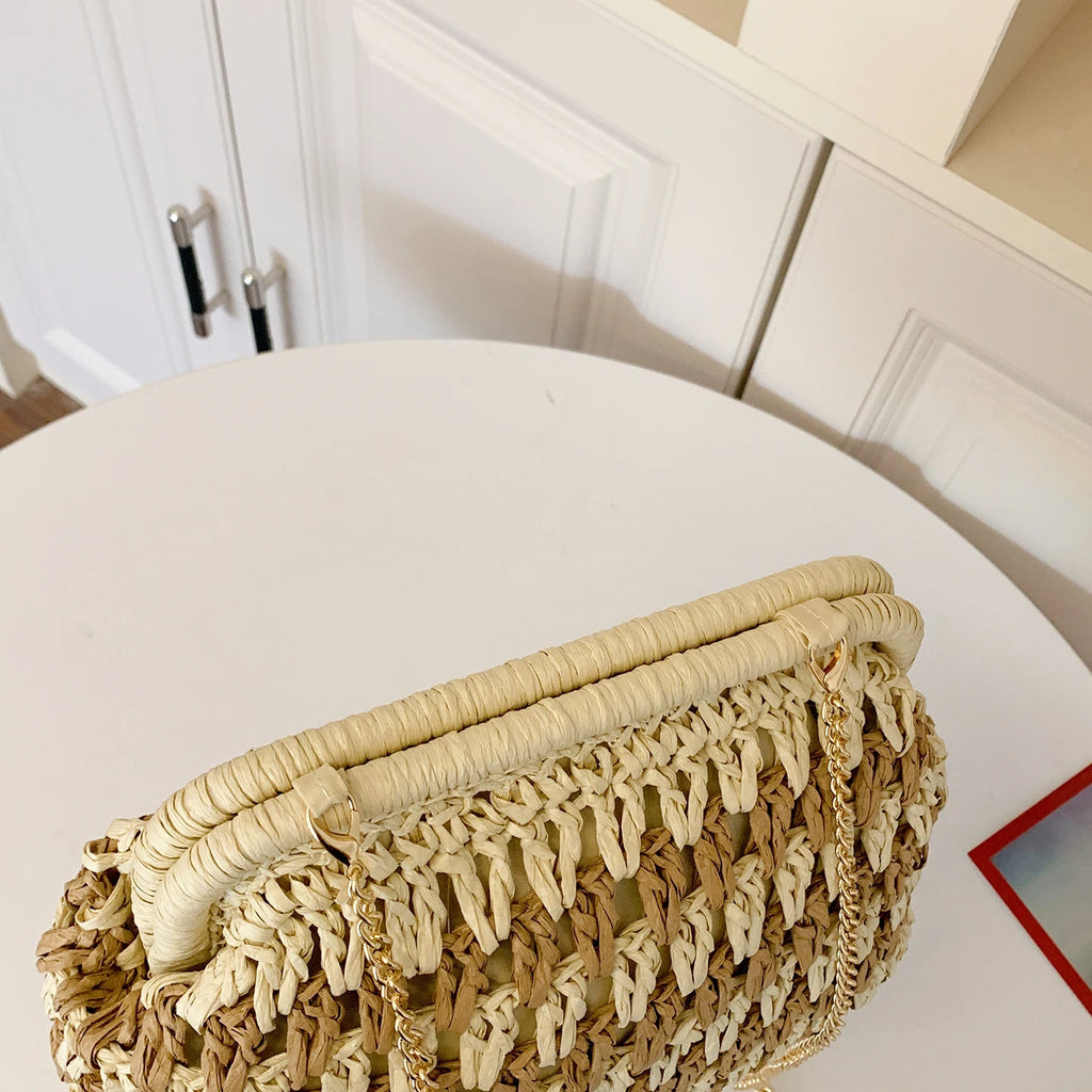 Moda a céu aberto malha sacos de ombro para mulheres elegante trançado fecho design leve crossbody bolsa verão praia tote bolsa