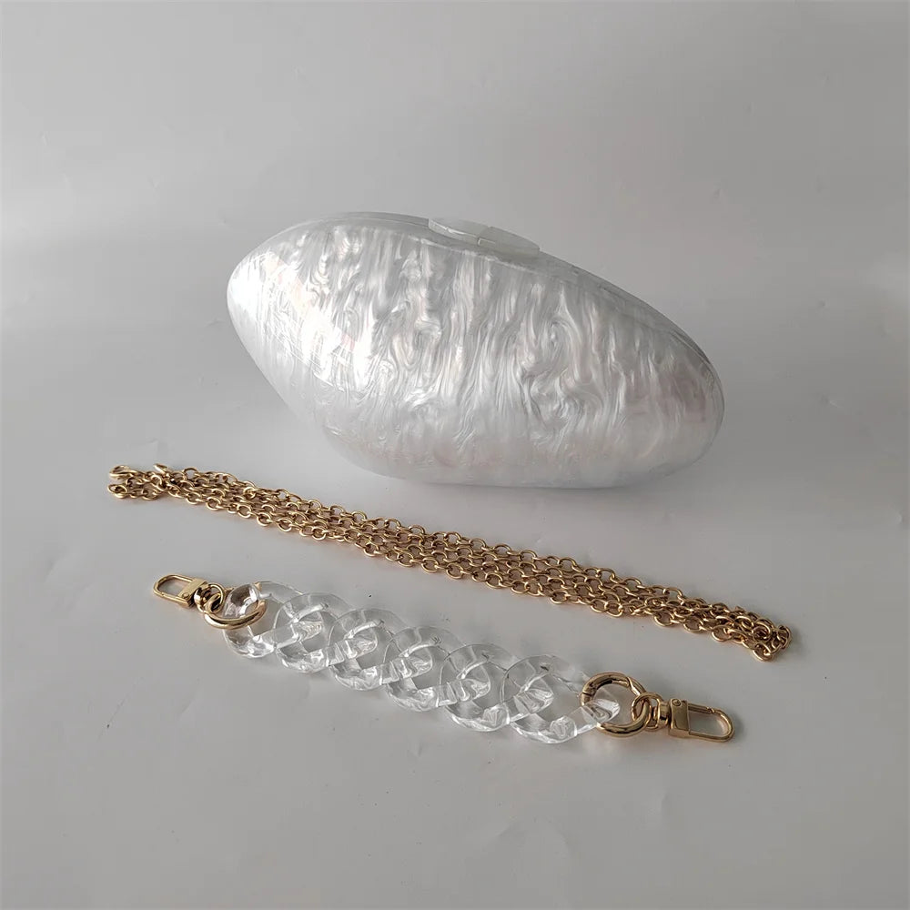 Embreagens de caixa de acrílico branco perolado feminino, mini carteira, forma irregular, festa noturna, viagem, bolsas Gilr, bolsa para mulheres