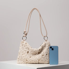 Sacolas de ombro de tricô oco com padrão para mulheres, bolsas de praia boho para mulheres, roupas de férias, bolsa de guê (padrão aleatório)