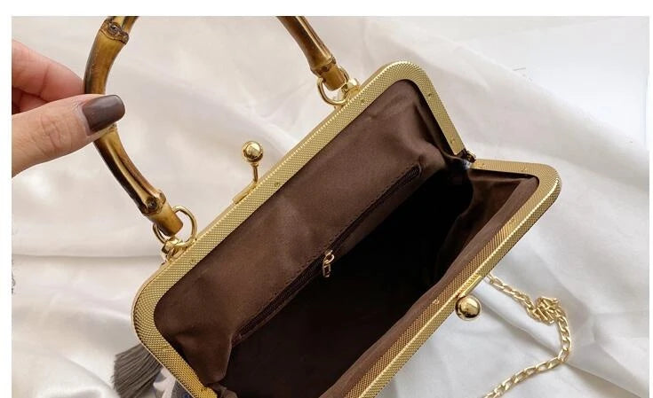 Bordado Jacquard Wood Hand Bag para Mulheres, Lock Shell Bags, Shoulder Crossbody Bag, Tote Cadeia, Bolsas Femininas, Bolsas, Designer