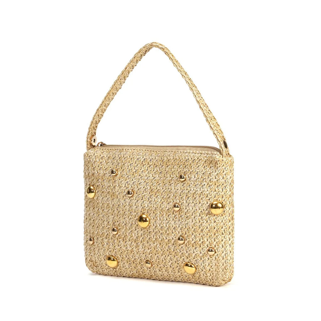Nova moda feminina bolsas de tecido verão metal alça redonda sacos palha commuter banquete saco embreagem