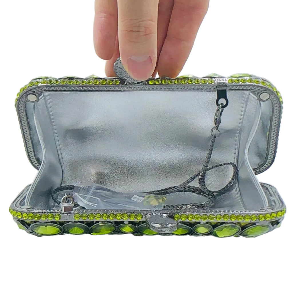 Boutique de fgg bolsas de embreagem verdes para festa feminina, bolsas minaudiere de noite com strass brilhantes, bolsa de embreagem de casamento com pedras preciosas grandes
