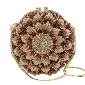 Bolsa de noite de casamento feminina de cristal brilhante em forma de girassol de luxo mais vendida.