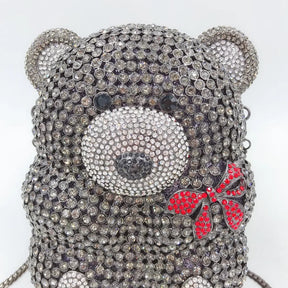Urso de pelúcia dos desenhos animados strass saco vazio metal cristal jantar artesanal diamante bolsa feminina acessível glitter acolchoado crossbody