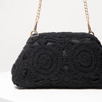 Bolsa crossbody de tecido oco padrão, bolsa de praia de palha boêmia, conjunto Chrochel, estilo premium, Trav Must Haves, bolsa Pach para mulheres