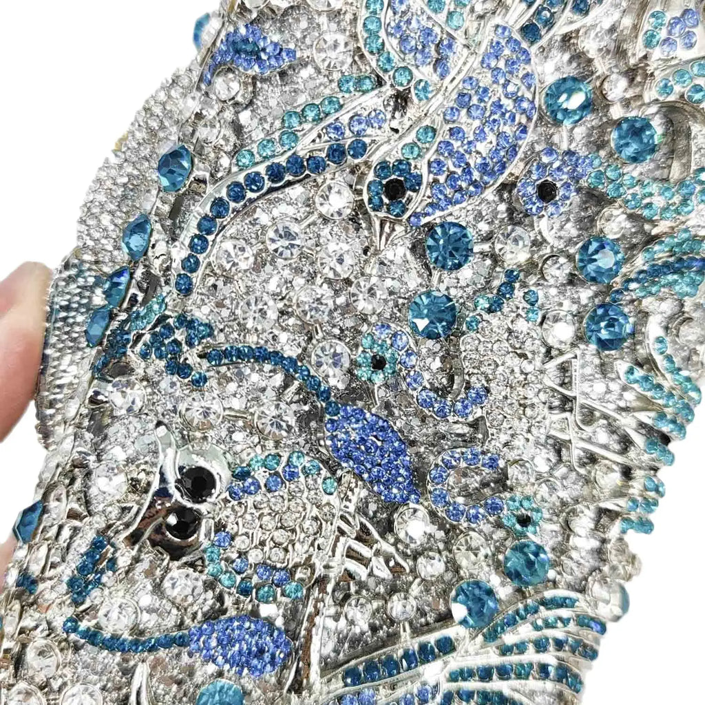 Boutique de fgg luz azul spahire pássaro & flor mulheres cristal embreagem sacos noite casamento nupcial animal strass bolsas