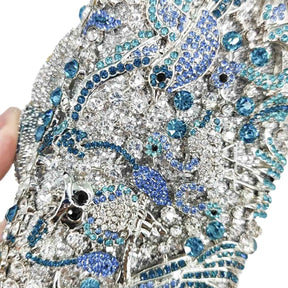 Boutique de fgg luz azul spahire pássaro & flor mulheres cristal embreagem sacos noite casamento nupcial animal strass bolsas