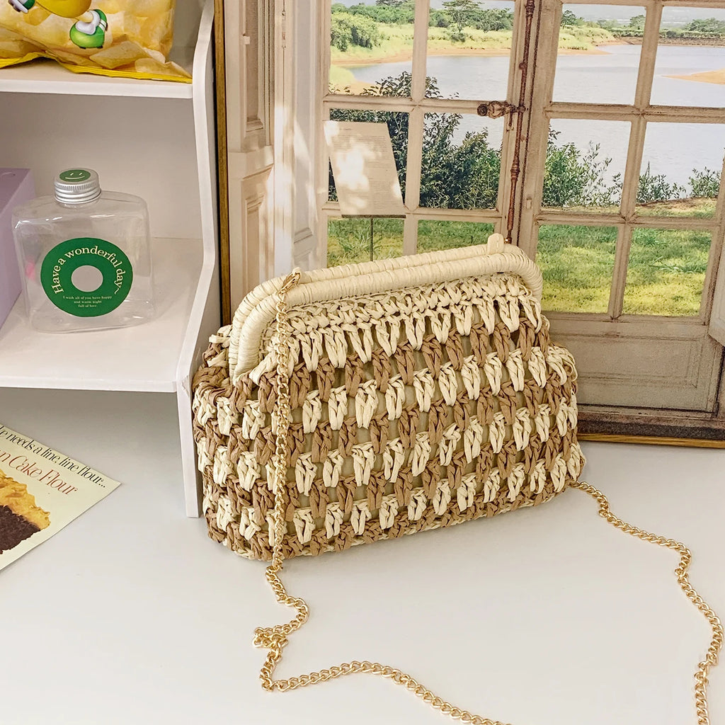Moda a céu aberto malha sacos de ombro para mulheres elegante trançado fecho design leve crossbody bolsa verão praia tote bolsa