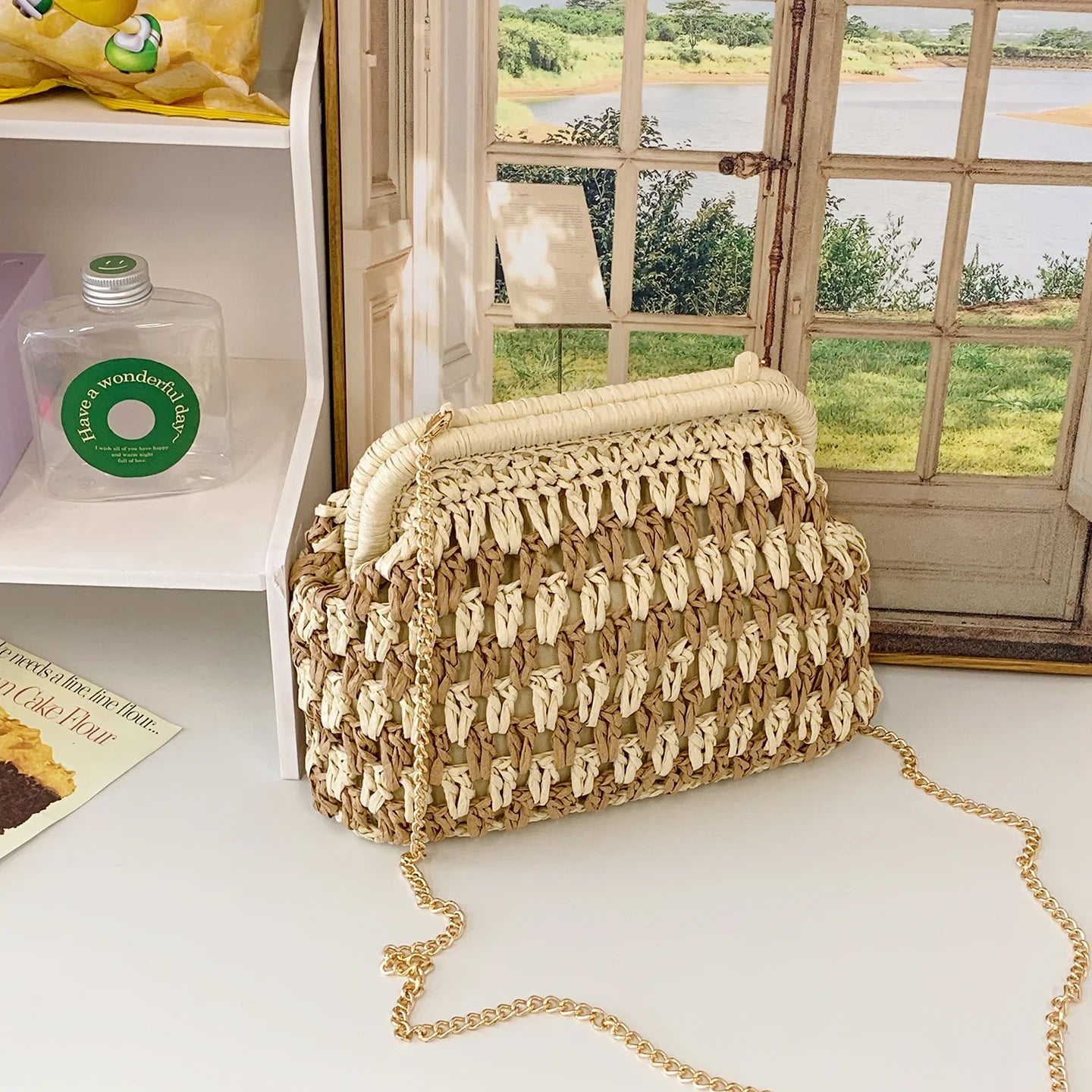 Moda a céu aberto malha sacos de ombro para mulheres elegante trançado fecho design leve crossbody bolsa verão praia tote bolsa