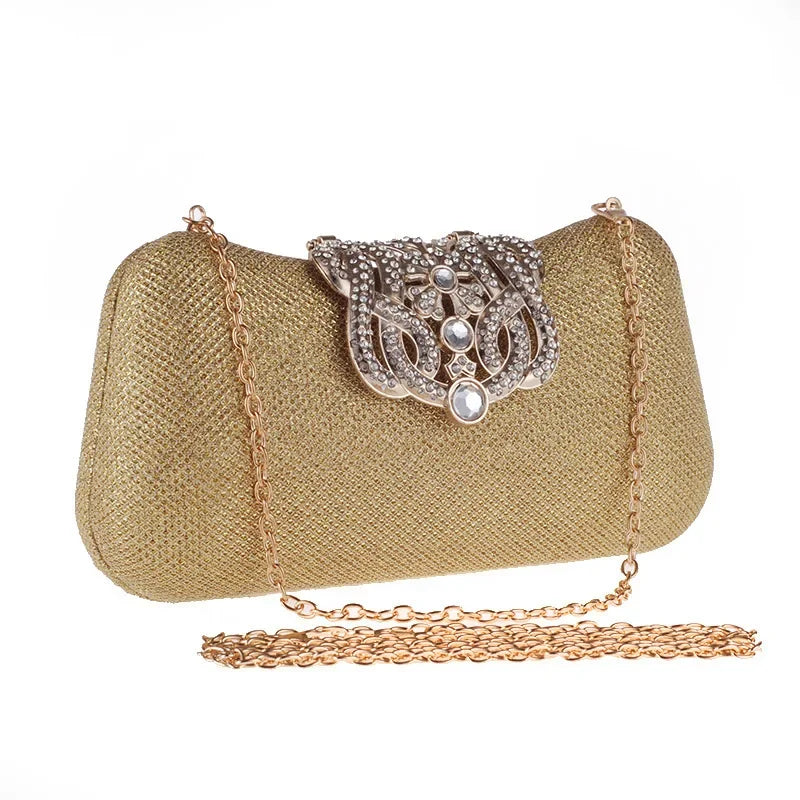 Bolsa de mão feminina embutida com diamante, concha dura, bolsa de noite, ombro, crossbody, corrente, maquiagem, couro pu, compartimento interior