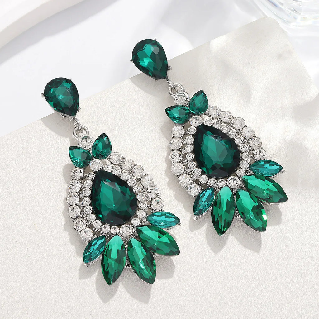 Luxo colorido esmeralda jóias brincos femininos retro folhas de cristal alta qualidade sentimento brincos longos para jóias femininas