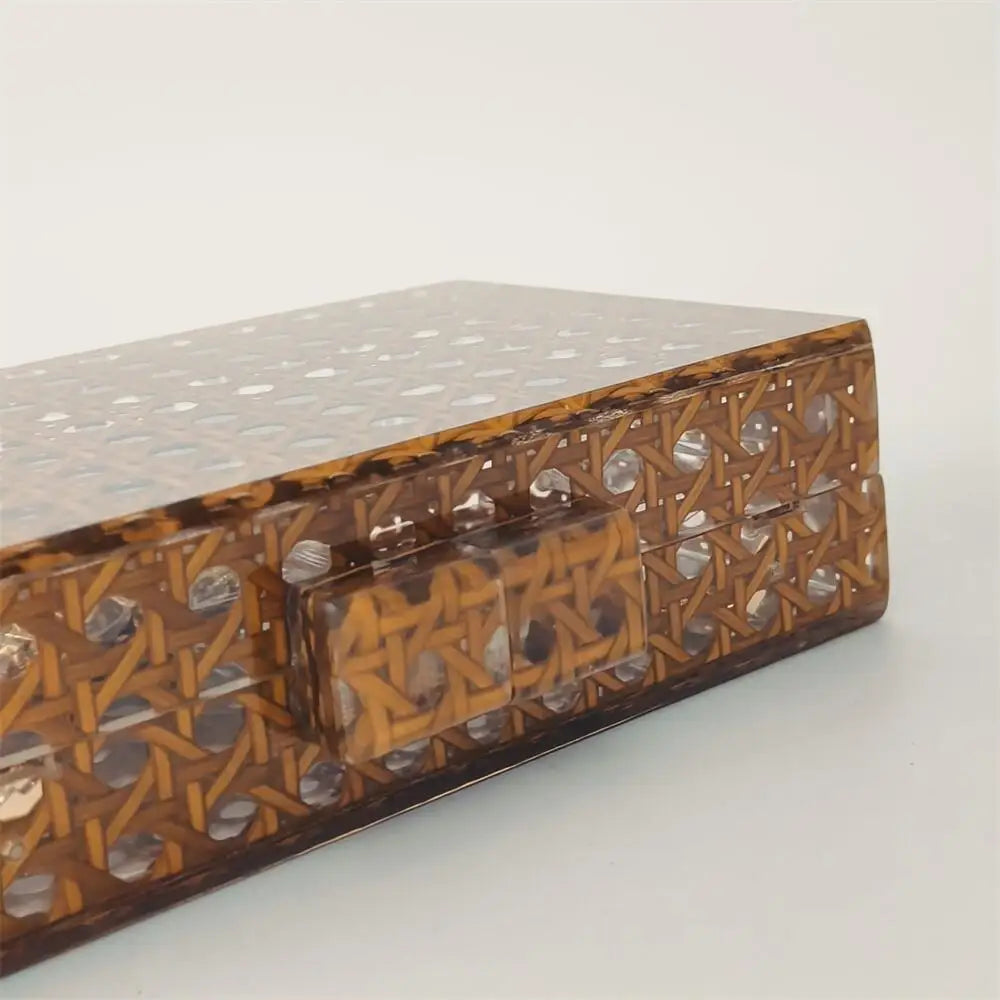 Acrílico ovo cana rattan saco de embreagem luxo festa casamento bolsa verão praia marrom escuro aleta bolsa feminina senhora designer bolsa