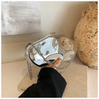 Acrílico Shell Forma Embreagem para Senhoras, Bolsa de Metal Brilhante, Ouro, Prata, Ovo Azul, Bolsa para Festa, Bolsas de Designer Bonitas, Bolsa Presente, Novo