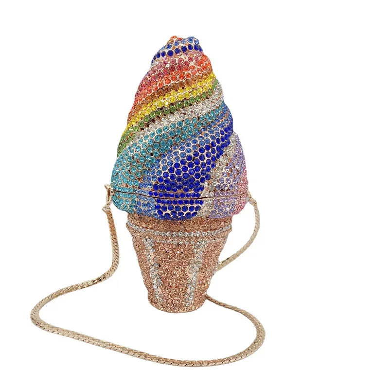 Nova chegada sorvete embreagens mulher colorido cristal bolsa aniversário baile de formatura diamante bolsa casamento festa de noiva presente saco noite