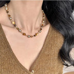 Vintage marrom natural tigre olho pedra gargantilha colar para mulher 2025 nova moda artesanal frisado corrente colar jóias presente